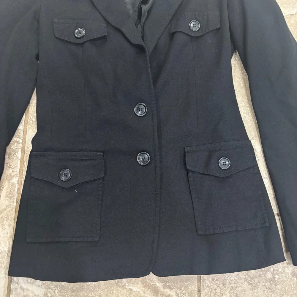 Reiss Womens Black Utility Blazer Jacket‎ Military Style Epaulettes Size XS